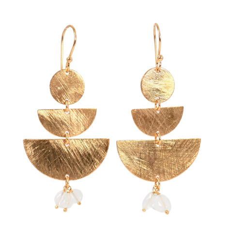 Euro Gold Gemstone Fan Drop Earrings-A308
