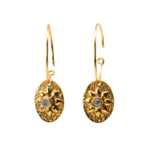 Euro Gold Flower Motif Hoop Earrings A11 multi stones