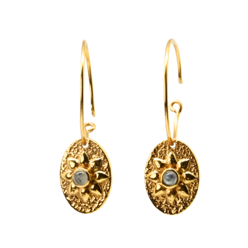 Euro Gold Flower Motif Hoop Earrings A11 multi stones