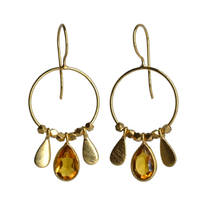 Euro Gold Gemstone Drop Earrings-A266