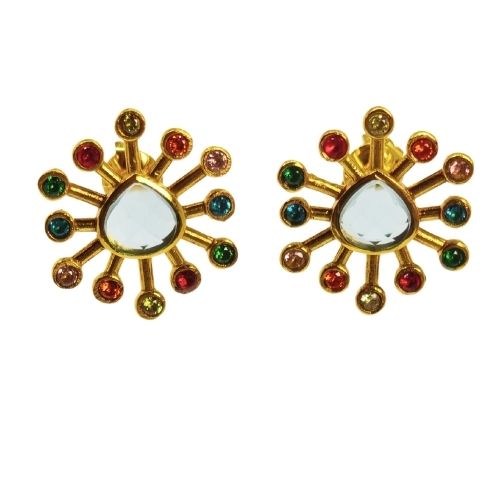 Euro Gold Gem Flower Stud Earrings A316