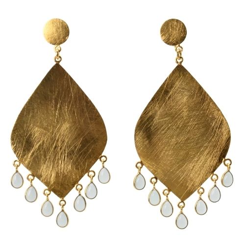 Euro Gold Gemstone Tassle Marquis Earrings- A323