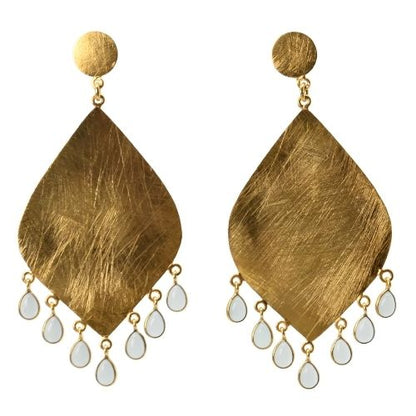 Euro Gold Gemstone Tassle Marquis Earrings- A323