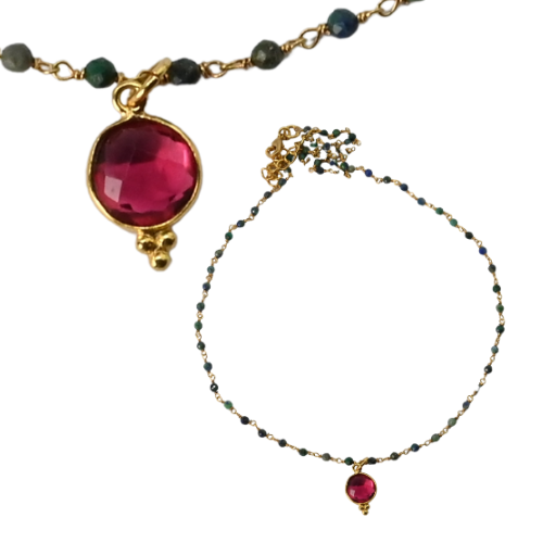 New ! Euro Gold 45 cm Gemstone Chain Necklace A1