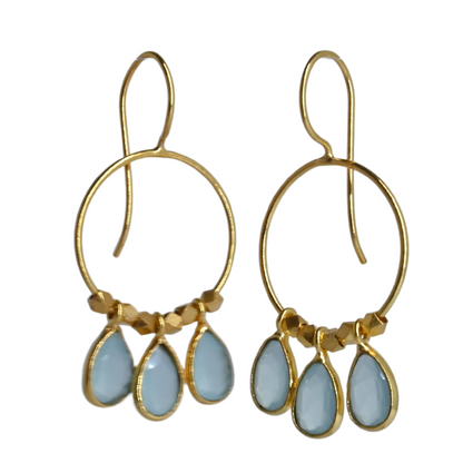 Euro Gold Gemstone Drop Earrings-A266A