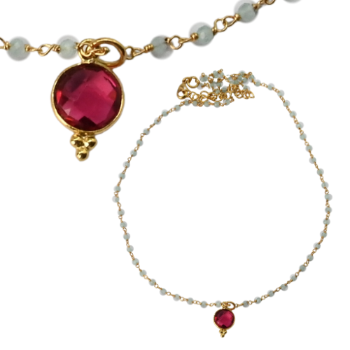 New ! Euro Gold 45 cm Gemstone Chain Necklace A1