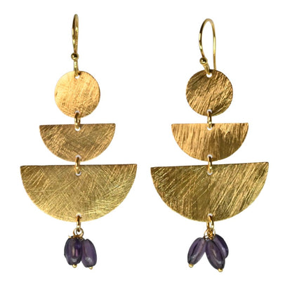 Euro Gold Gemstone Fan Drop Earrings-A308