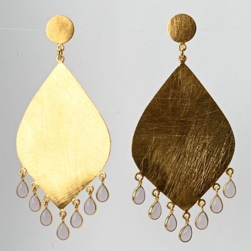 Euro Gold Gemstone Tassle Marquis Earrings- A323