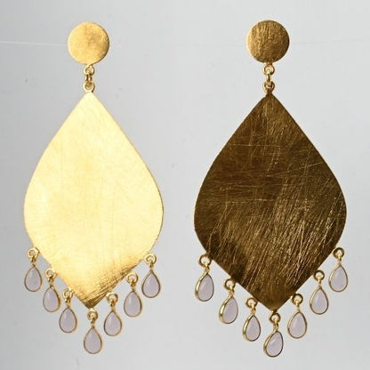 Euro Gold Gemstone Tassle Marquis Earrings- A323