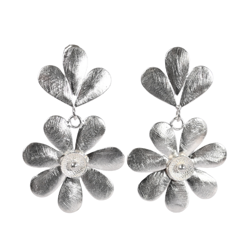 Silver Wash Double Daisy Earrings C331
