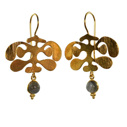 Euro Gold Gemstone Ginko Earrings A175