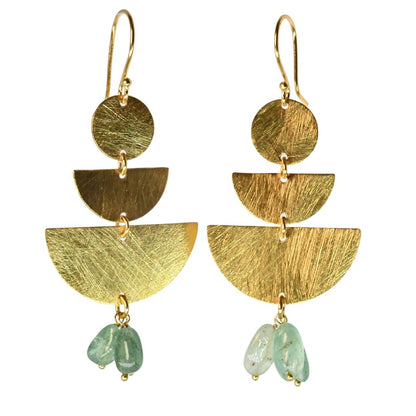 Euro Gold Gemstone Fan Drop Earrings-A308