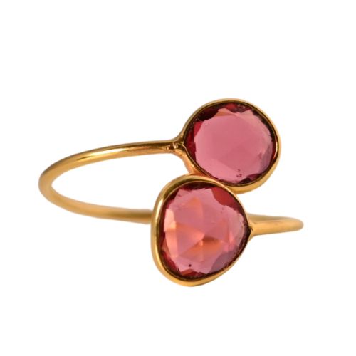 Euro Gold Cuff Ring Open size with gems A255