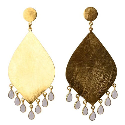 Euro Gold Gemstone Tassle Marquis Earrings- A323