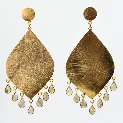 Euro Gold Gemstone Tassle Marquis Earrings- A323