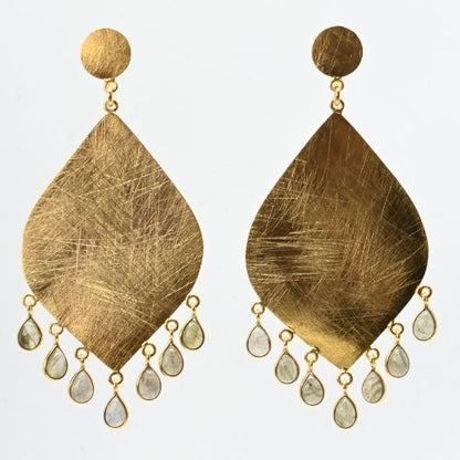 Euro Gold Gemstone Tassle Marquis Earrings- A323