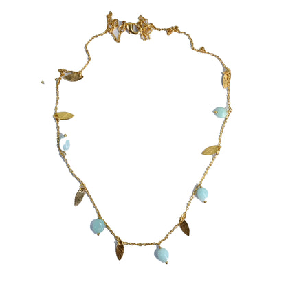 Euro Gold Tassle Necklace Assorted Gemstones 40 cm  a199