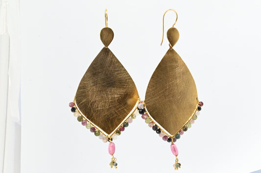 Euro Gold Gemstone Marquis Earrings- A322