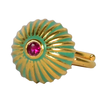 Euro Gold Cuff Ring Open size with gems A32