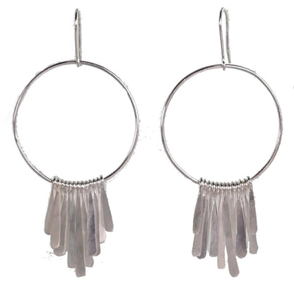 Silver Wash Tassel Hoop Earrings C15
