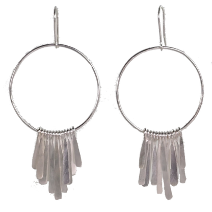 Silver Wash Tassel Hoop Earrings C15