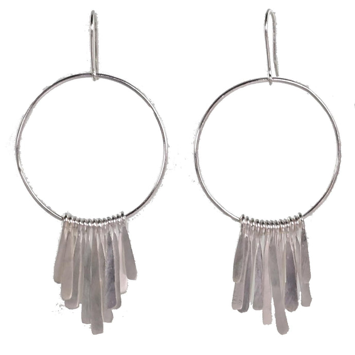 Silver Wash Tassel Hoop Earrings C15