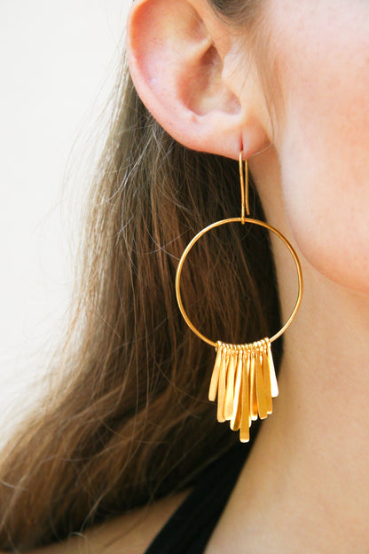 Euro Gold Tassel Hoop Earrings B15