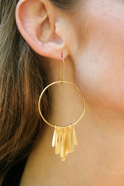 Euro Gold Tassel Hoop Earrings B15
