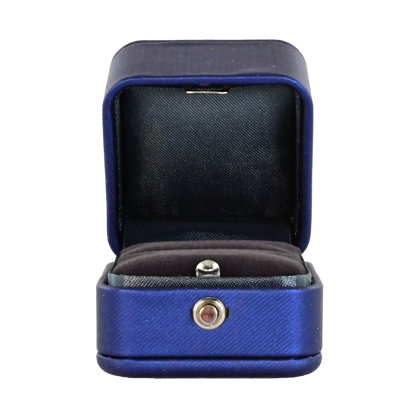 Luxury navy pu leather and velvet ring box.   6.6 x 8 x 4.4 cm