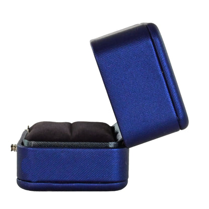 Luxury navy pu leather and velvet ring box.   6.6 x 8 x 4.4 cm