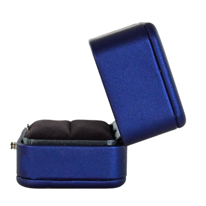Luxury navy pu leather and velvet ring box.   6.6 x 8 x 4.4 cm