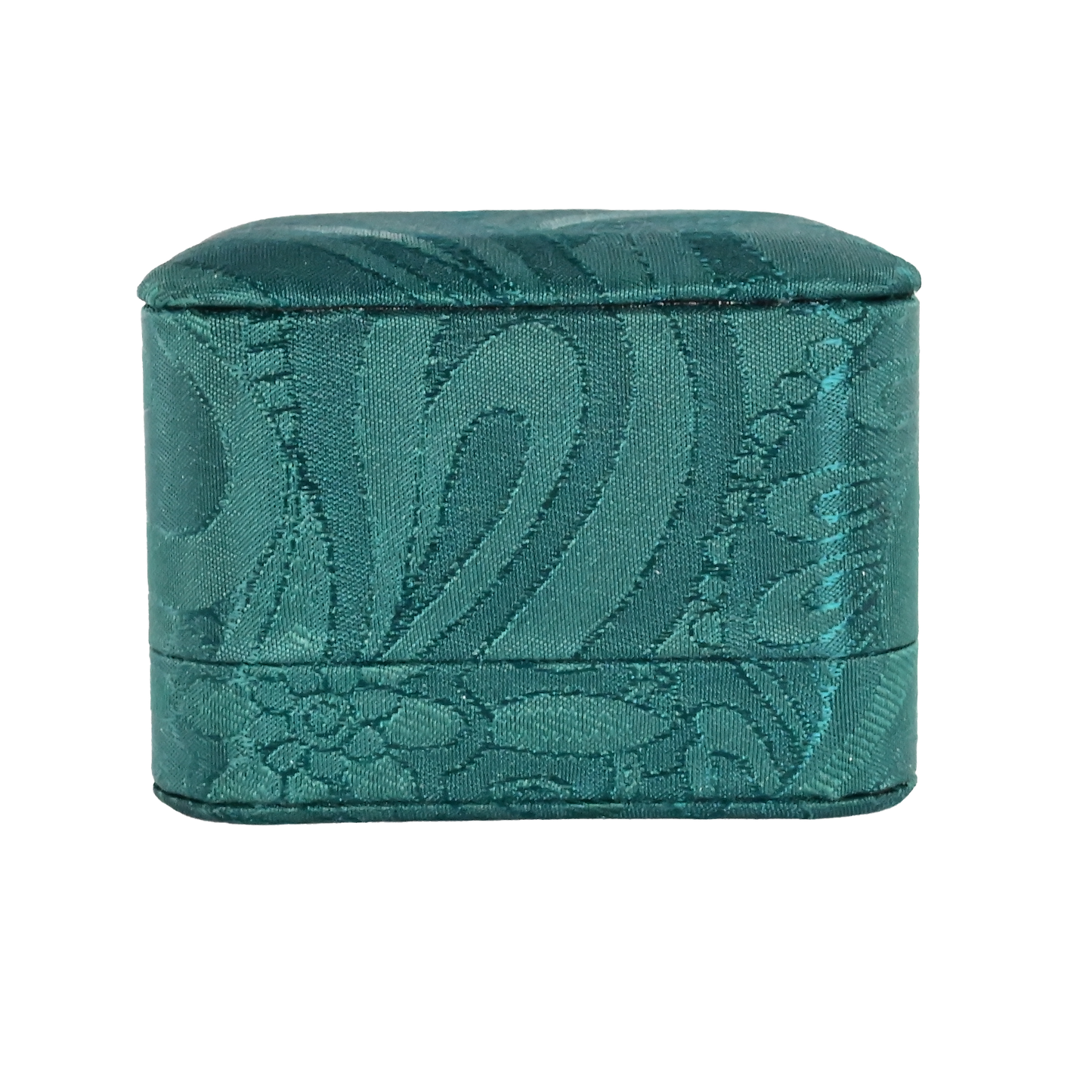 Luxury Emerald Silk Brocade Ring box.  7.5 x 7.5 x 5 cm