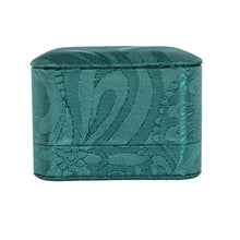Luxury Emerald Silk Brocade Ring box.  7.5 x 7.5 x 5 cm