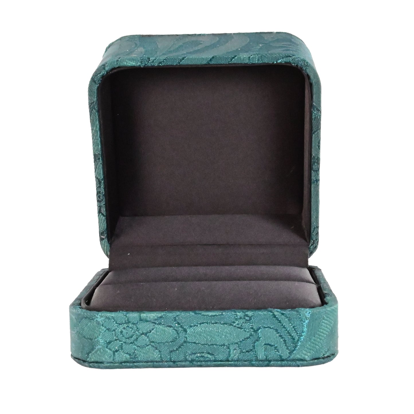 Luxury Emerald Silk Brocade Ring box.  7.5 x 7.5 x 5 cm