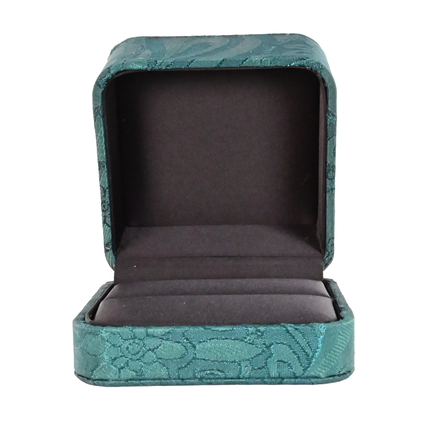 Luxury Emerald Silk Brocade Ring box.  7.5 x 7.5 x 5 cm