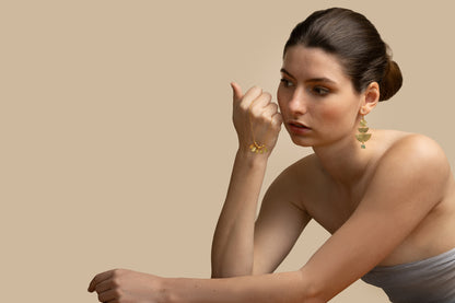 Euro Gold Gemstone Fan Drop Earrings-A308