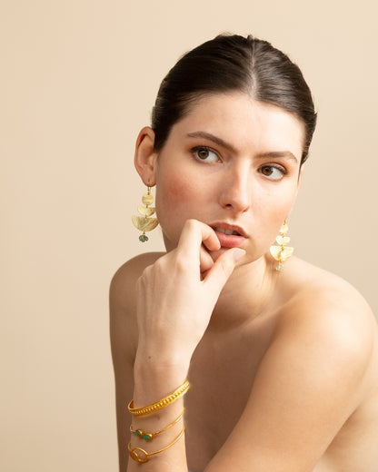 Euro Gold Gemstone Fan Drop Earrings-A308