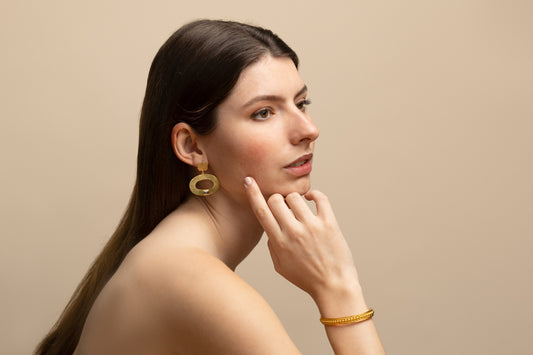 Euro Gold Gemstone Drop Earrings-A300
