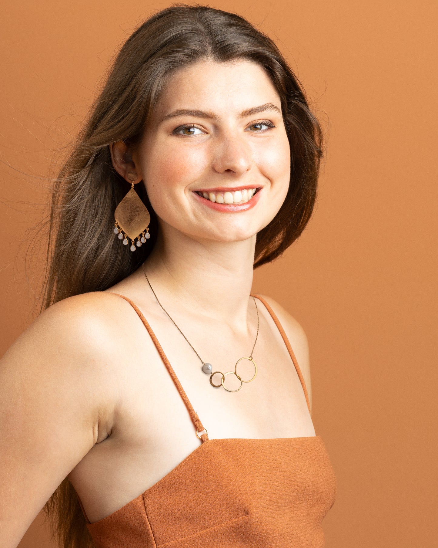 Euro Gold Gemstone Tassle Marquis Earrings- A323