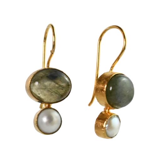 Euro Gold Laboradorite and Pearl Earrings- A337