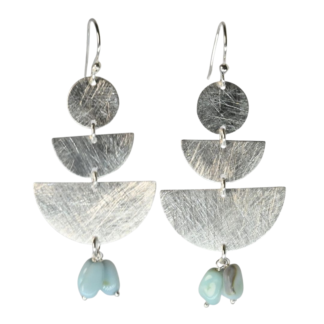 Euro Silver Gemstone Fan Drop Earrings - C308