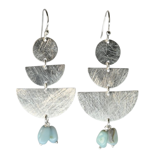 Euro Silver Gemstone Fan Drop Earrings - C308