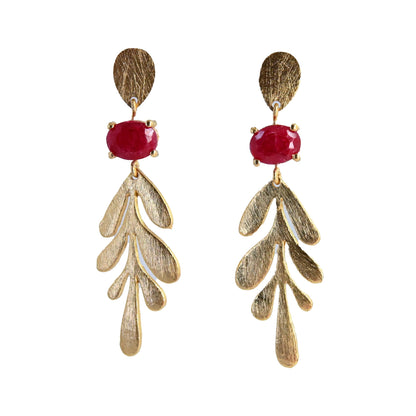 Euro Gold Leaf Earrings- Assorted Gemstones A12