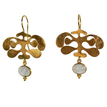 Euro Gold Gemstone Ginko Earrings A175