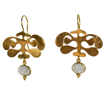 Euro Gold Gemstone Ginko Earrings A175
