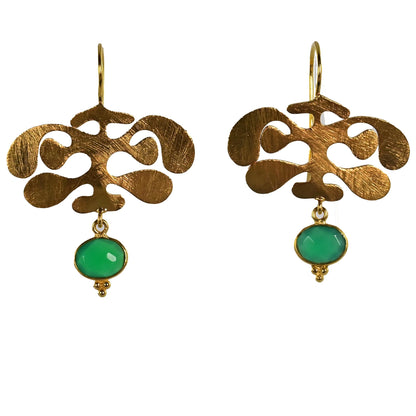 Euro Gold Gemstone Ginko Earrings A175