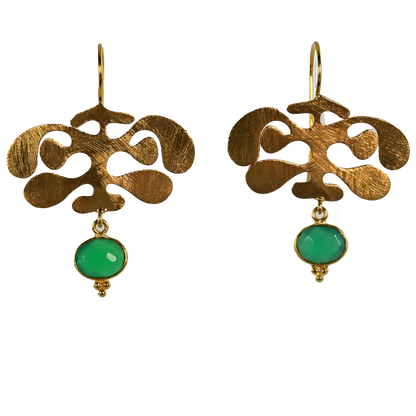 Euro Gold Gemstone Ginko Earrings A175