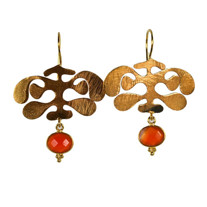 Euro Gold Gemstone Ginko Earrings A175