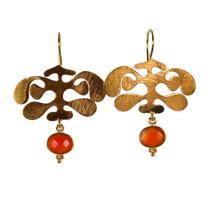 Euro Gold Gemstone Ginko Earrings A175