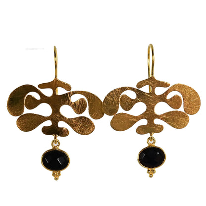 Euro Gold Gemstone Ginko Earrings A175